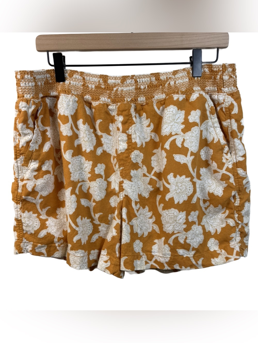 Briggs Mustard and White Floral Linen blend Shorts